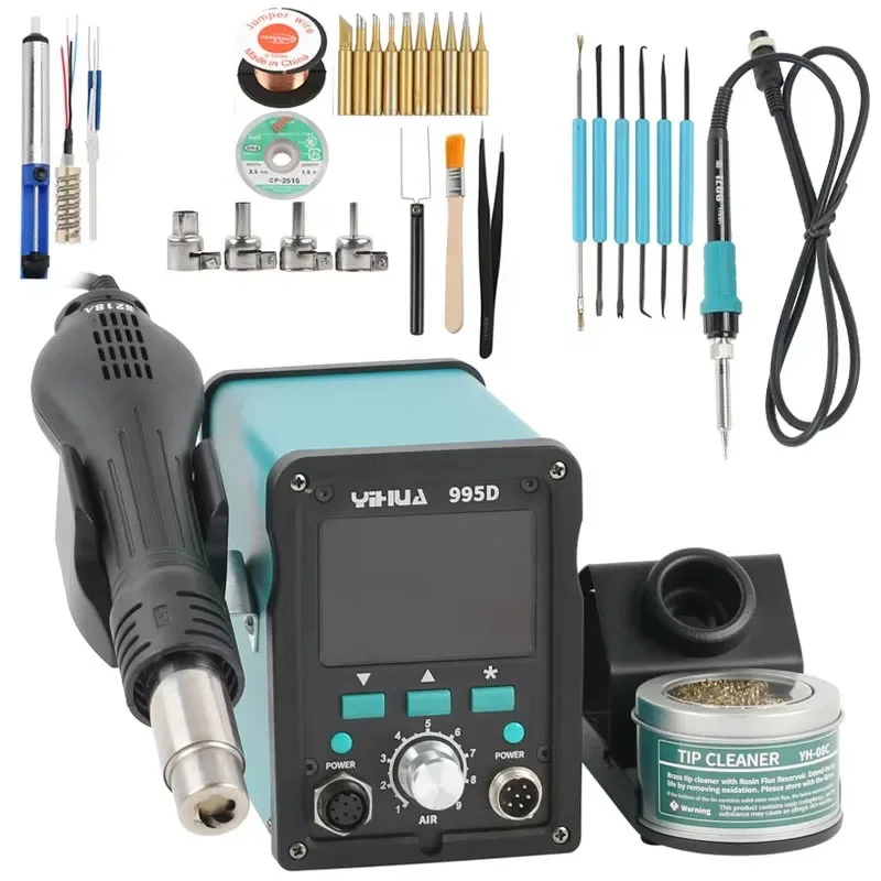 995D 995D+ Portable Large LCD Display Digital Lead Free Soldering Station Hot Air Gun SMD BGA Rework Station Electric Soldering