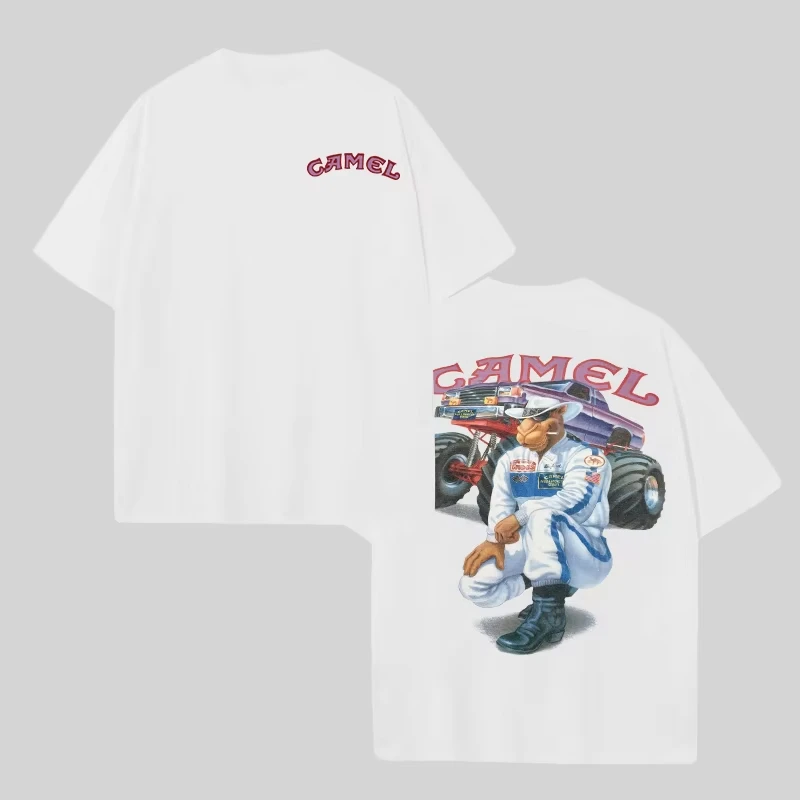 Camiseta de Verano 2026 con Estampado de Camello Vintage, Camiseta Casual de Algodón de Lujo para Verano 2026, Ropa Urbana Y2K, Camiseta para Hombre, Ropa Masculina