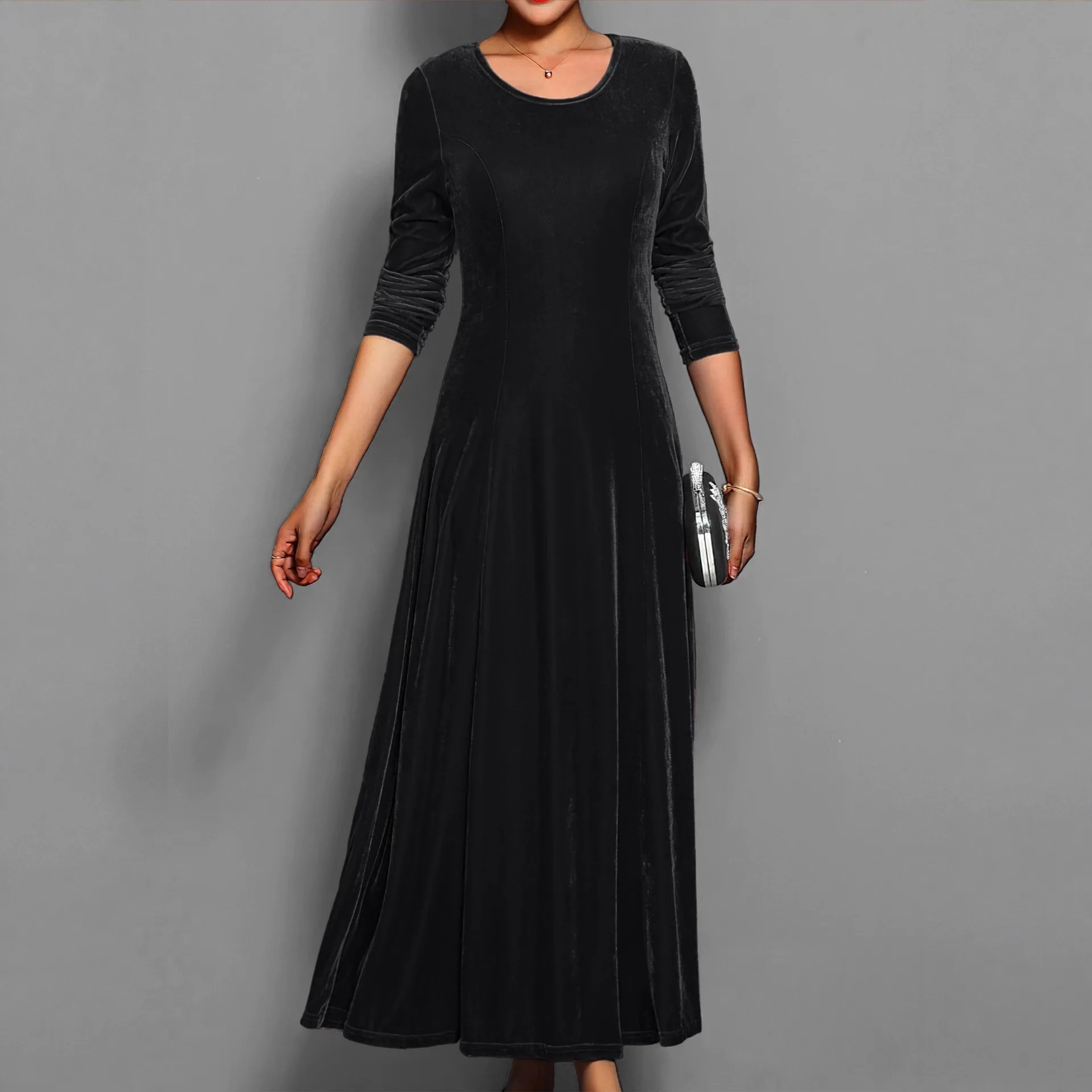 

2026 European American Cross-Border Foreign Trade Amazon Independent Site Spring And Autumn New Elegant Velvet Dress Women's