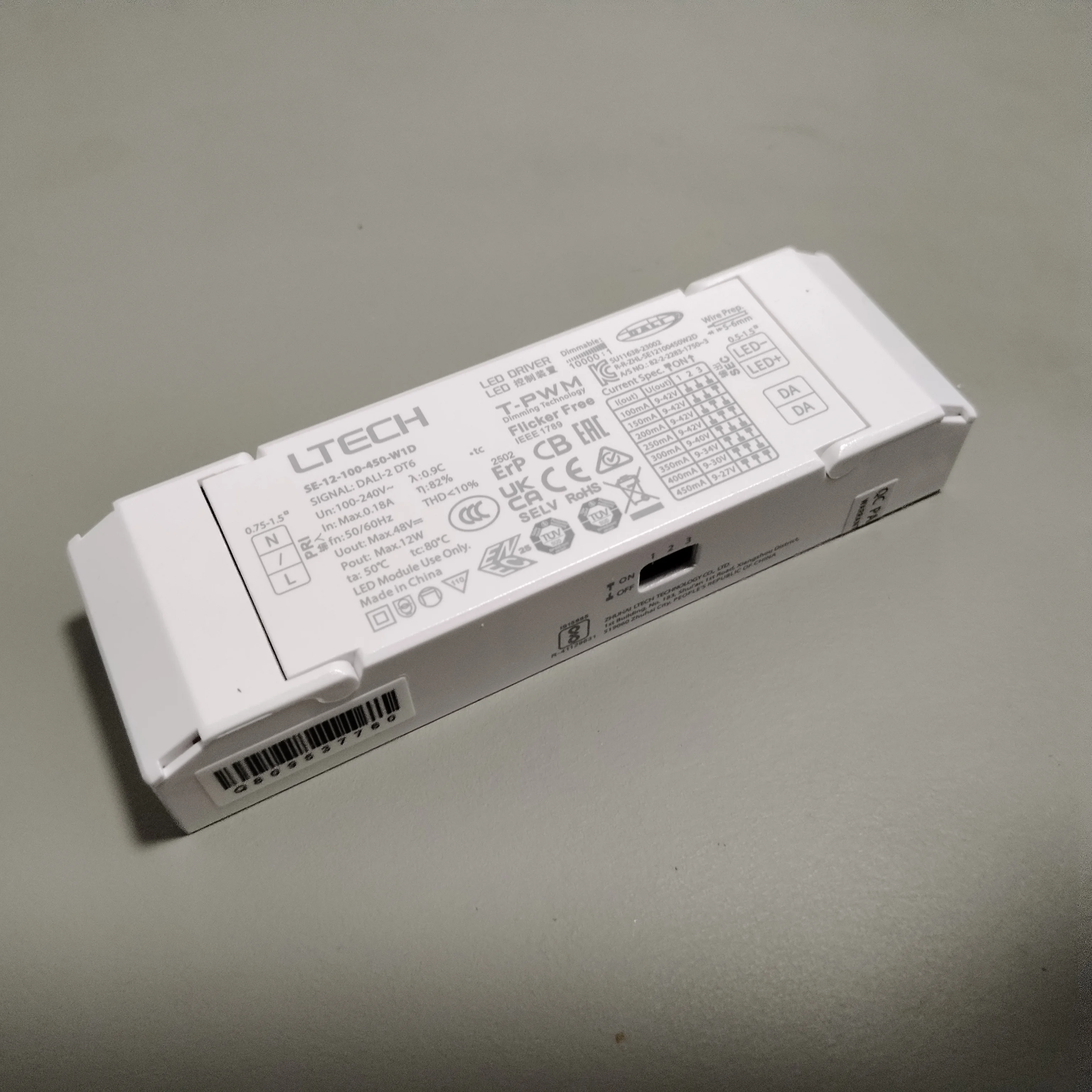 LTECH 12W 100-450mA CC DALI DT6 LED Dimming Driver;100-240V Dali-2 Constant Current Power Transformer Work with Dali Dimmer