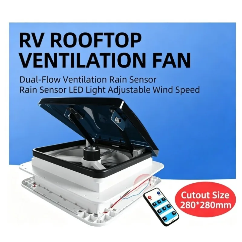 RV Roof Vent Fan With Rain Sensor LED Light Caravan Air Exhaust Modification Parts For Camper Motorhome Indoor Ventilation