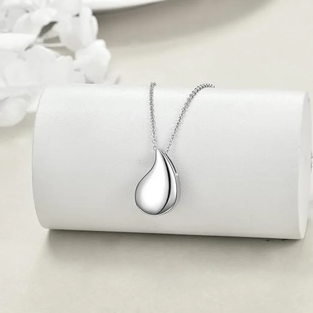 Cremation Jewelry Urn Necklace for Ashes Silver Teardrop Pendant Keepsake Necklaces Memorial Cremation Jewelry Gift for Woman