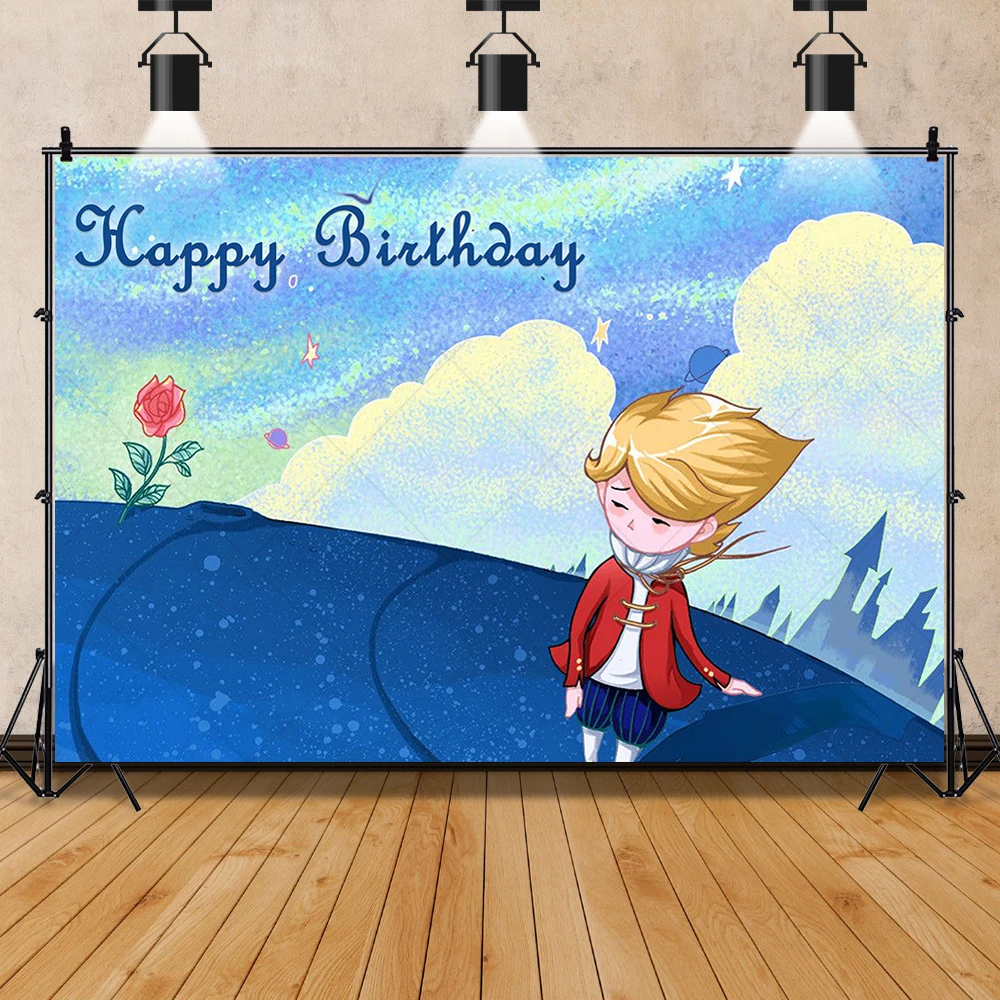 Little Prince Background Moon Telescope Rose Happy Birthday Party Baby Shower Photography Background Photo Poster Decoration