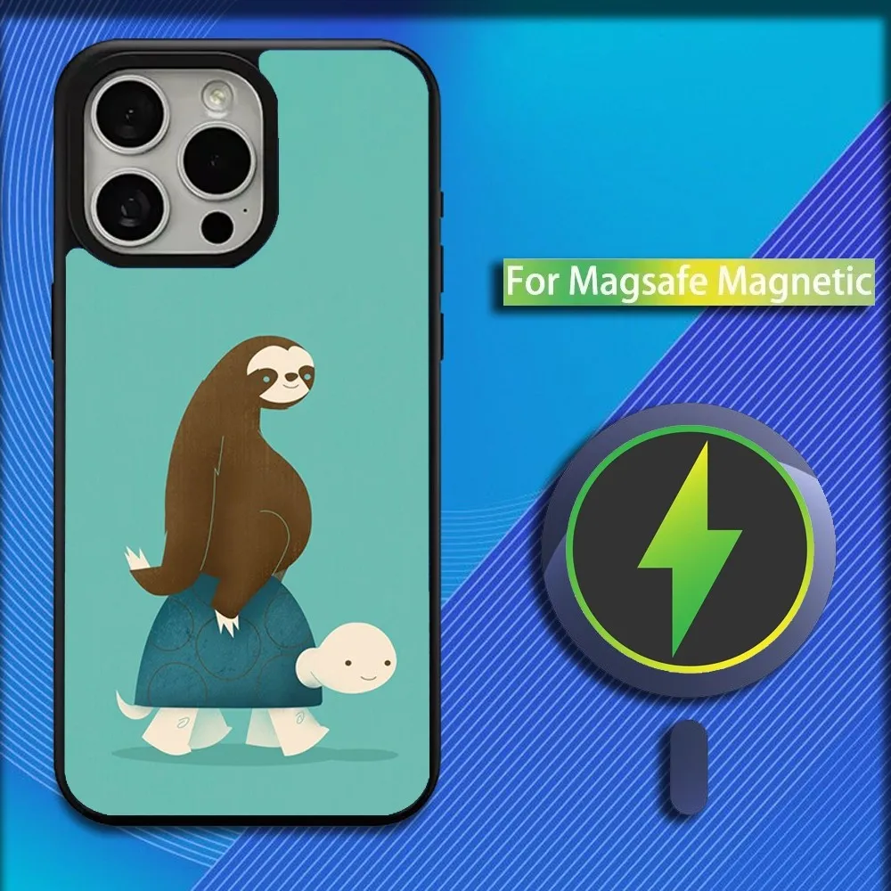 Turtle Cute Sloth Phone Case For iPhone 16,15,14,13,12,11,Plus,Pro,Max,Mini Magsafe Magnetic Wireless Charging