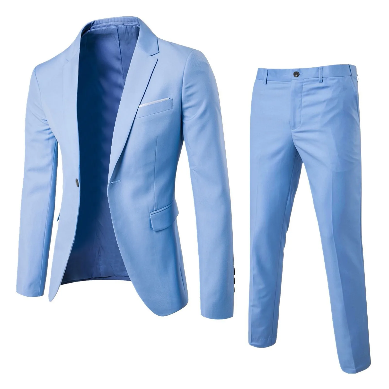 Men Blazers Sets 2 Pieces Wedding Elegant Formal  Full Business Korean 2024 Pants Blue Coats Jackets Luxury