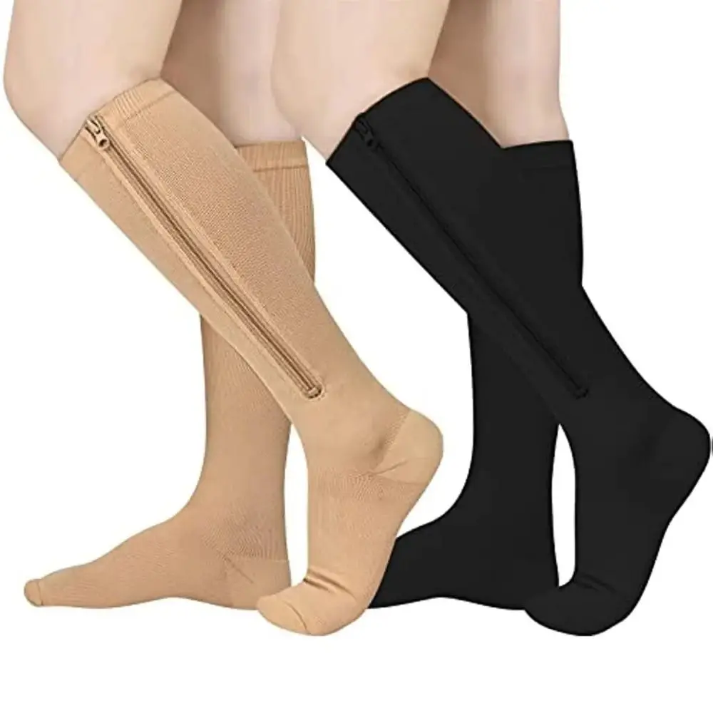 Nylon Compression Zipper Socks Colour of Skin Stockings Varicose Veins Socks Calf Stretch Socks Closed Toe