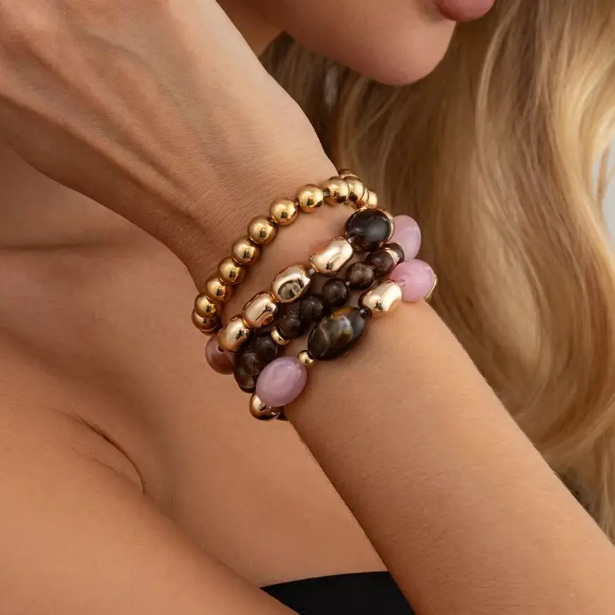 Ingemark 4Pcs/Set Unique Trendy Irregular Geometry Beads Bracelets for Women Baroque Resilient Bangles Couple Party Jewelry Gift