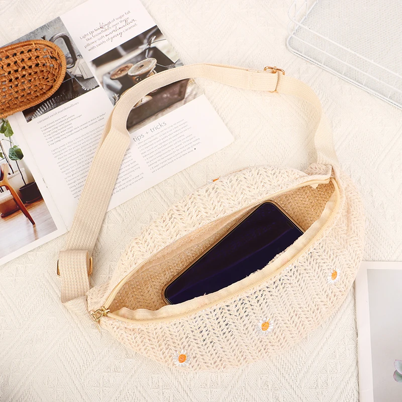 

Women's Waist Bag Straw Woven Ladies Shoulder Crossbody Bags For Women Summer Fanny Pack Phone Female Chest Bag