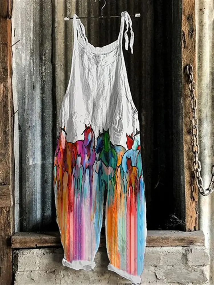 Pantaloni interi traspiranti di tendenza da strada da donna estiva 2025 con stampe di animali e piante astratte, casual e alla moda