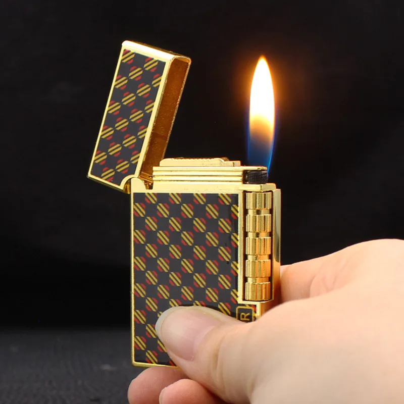 Open Lid Side Sliding Grinding Wheel Lighter Metal Open Flame Inflatable Cigarette Lighter Turbine Torch Men's Gift