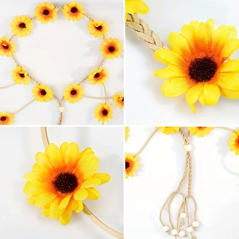 Flower hippie headband, flower crown, summer sunflower hair accessories suitable for 70s Bohemian clothing style