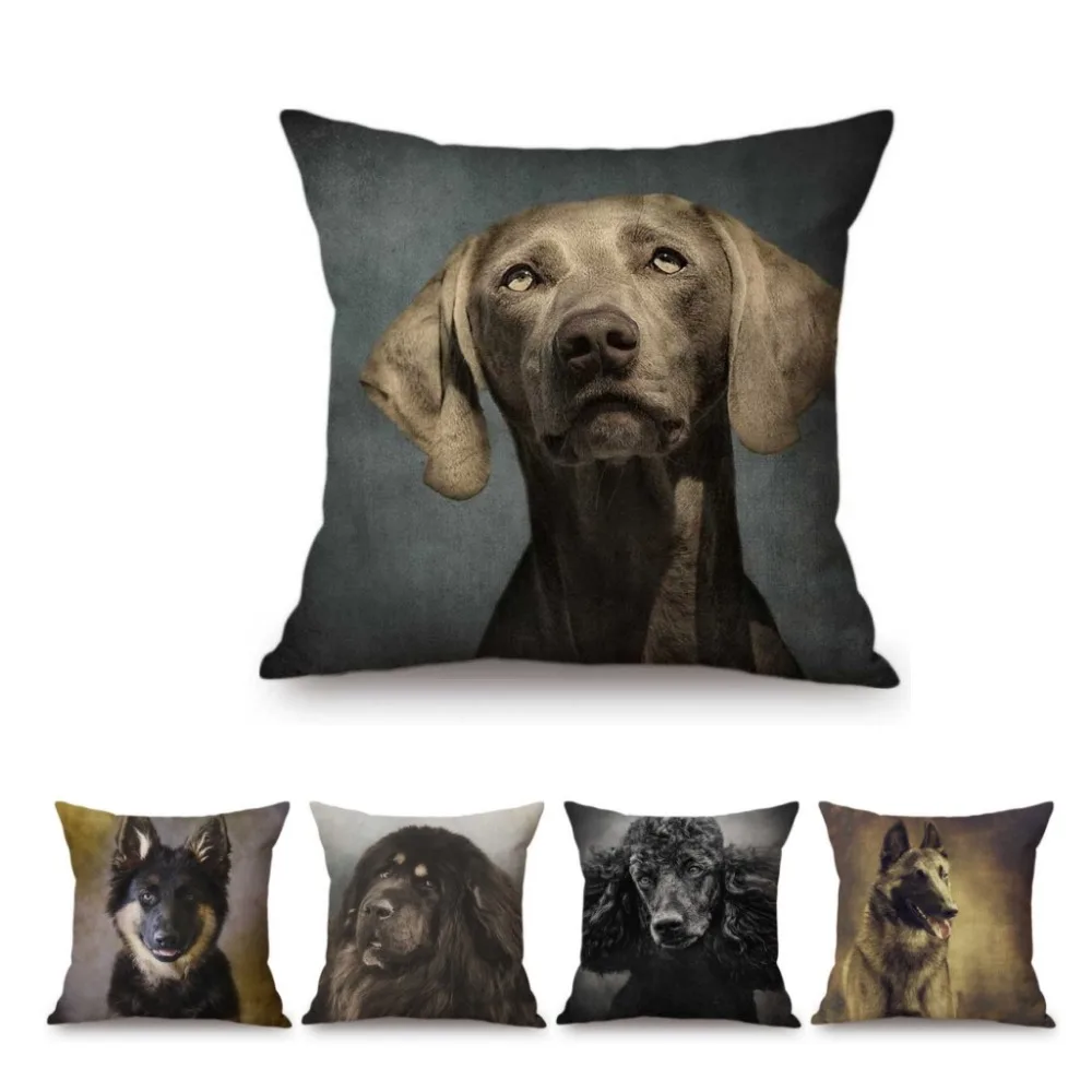 Cute Puppy Dog Weimarner Husky Mastiff Poodle Terrier Gold Retriever Doberman Portrait Pillow Case Cotton Linen Cushion Cover