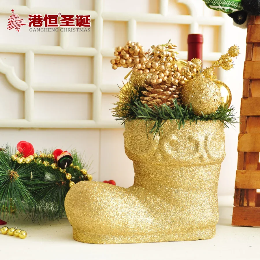 

Christmas ornaments 23x25cm boots modeling gold powder Decoration Christmas tree