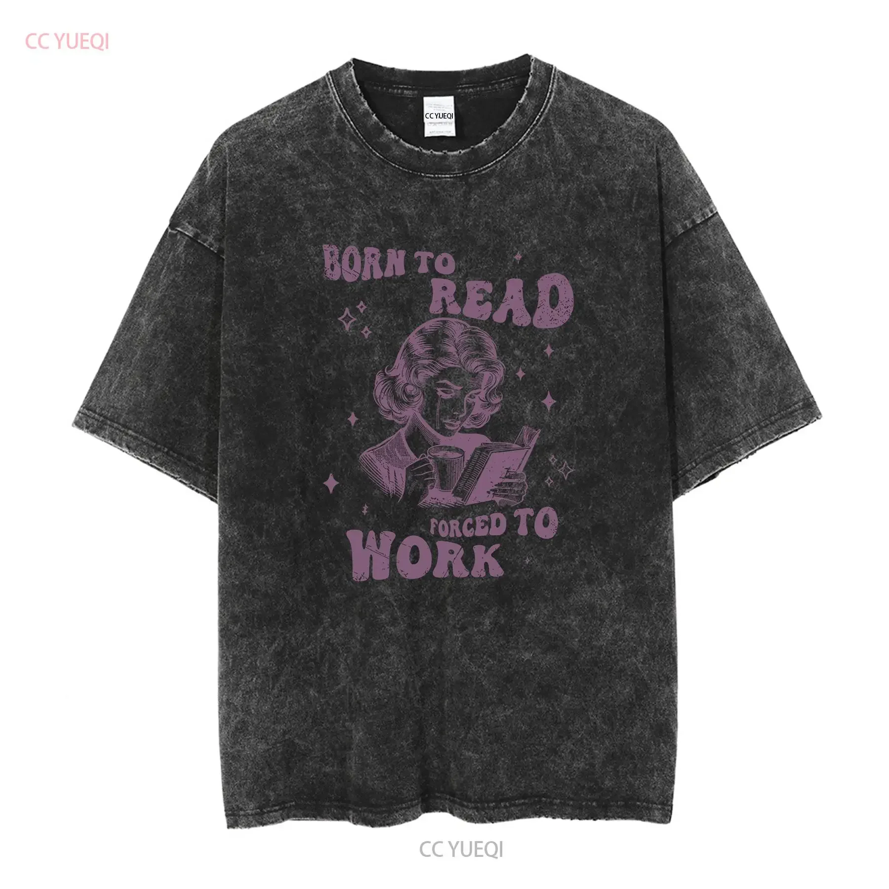 Reading Book Women's Cotton T Shirt Born To Read Vintage Style  vintage Washed designer clothes streetwear Slightly homme