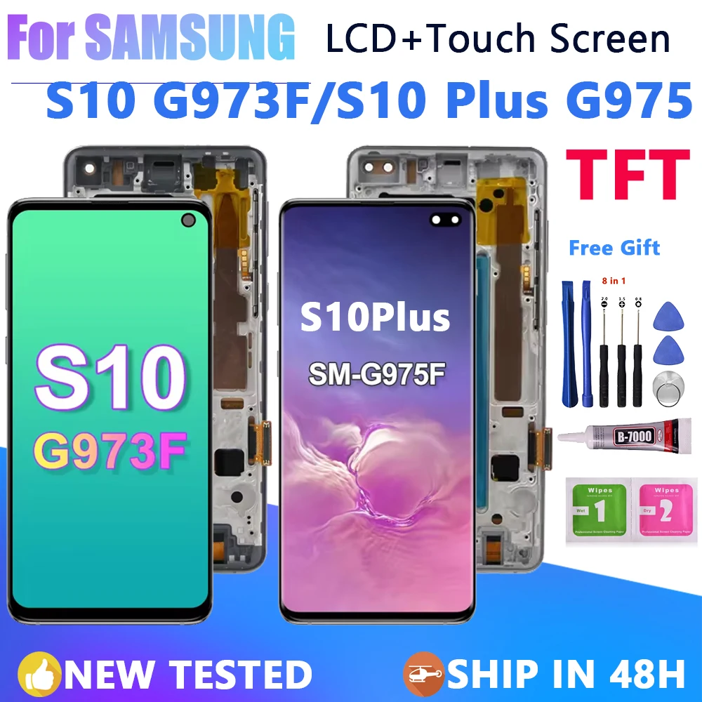 

TFT LCD Touch Screen Digitizer with FrameTFT Display for Samsung Galaxy S10, SM-G973F, SM-G973U, SM-G973W, S10 Plus, G975F, DS,