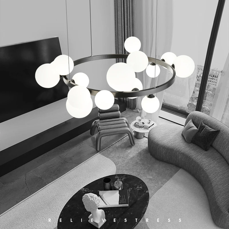 Designer minimalist living room chandelier light luxury Nordic minimalist modern restaurant bedroom magic bean glass lamp