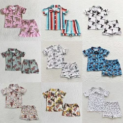 Wholesale Summer Children Nightclothes Baby Boy Girl Cardigan Sleepwear Set Shorts Infant Western Pajamas Nightwear Outfit