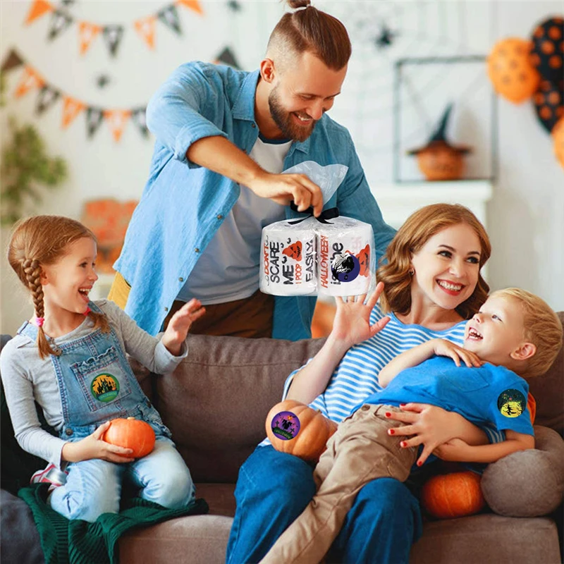 ハロウィーンのドアとカボチャのステッカー,12 cm,幅の粘着性のラベル,ラップトップ,ハロウィーンのギフト,キャンディーバッグの装飾,500個