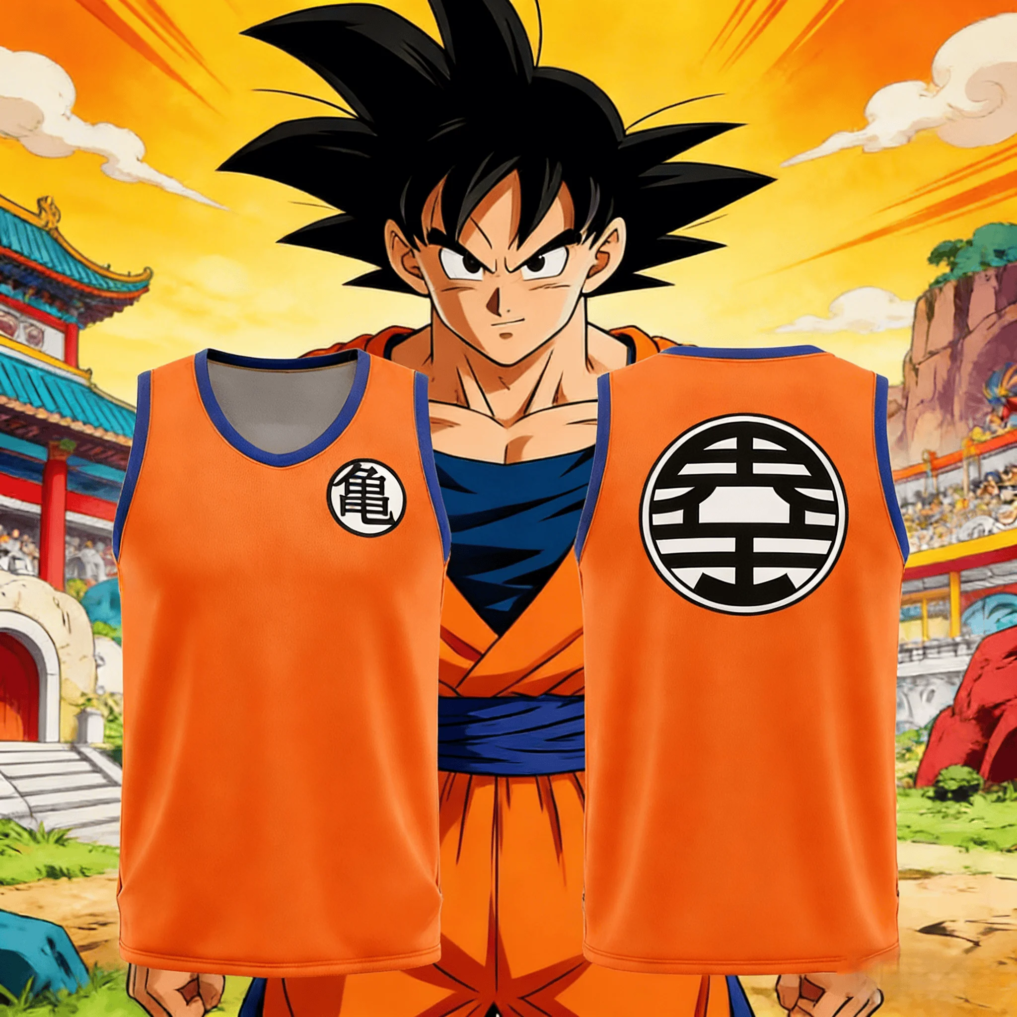 2026 Summer Dragon Ball Retro Sports Vest Oversized Fitness Goku Kame & Kaio Kanji Graphic Print Breathable Unisex Streetwear