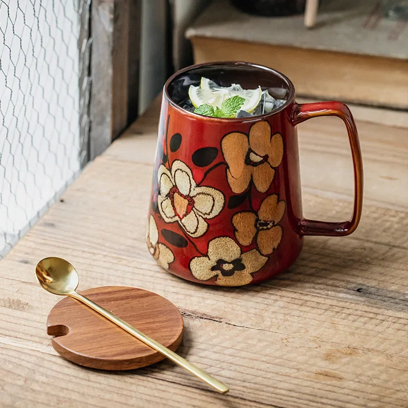 700ml Large Capacity Chinese Style Hand Painted Ceramic Mug Office Water Cup Tea Coffee Juice Cup Gift for Men Women