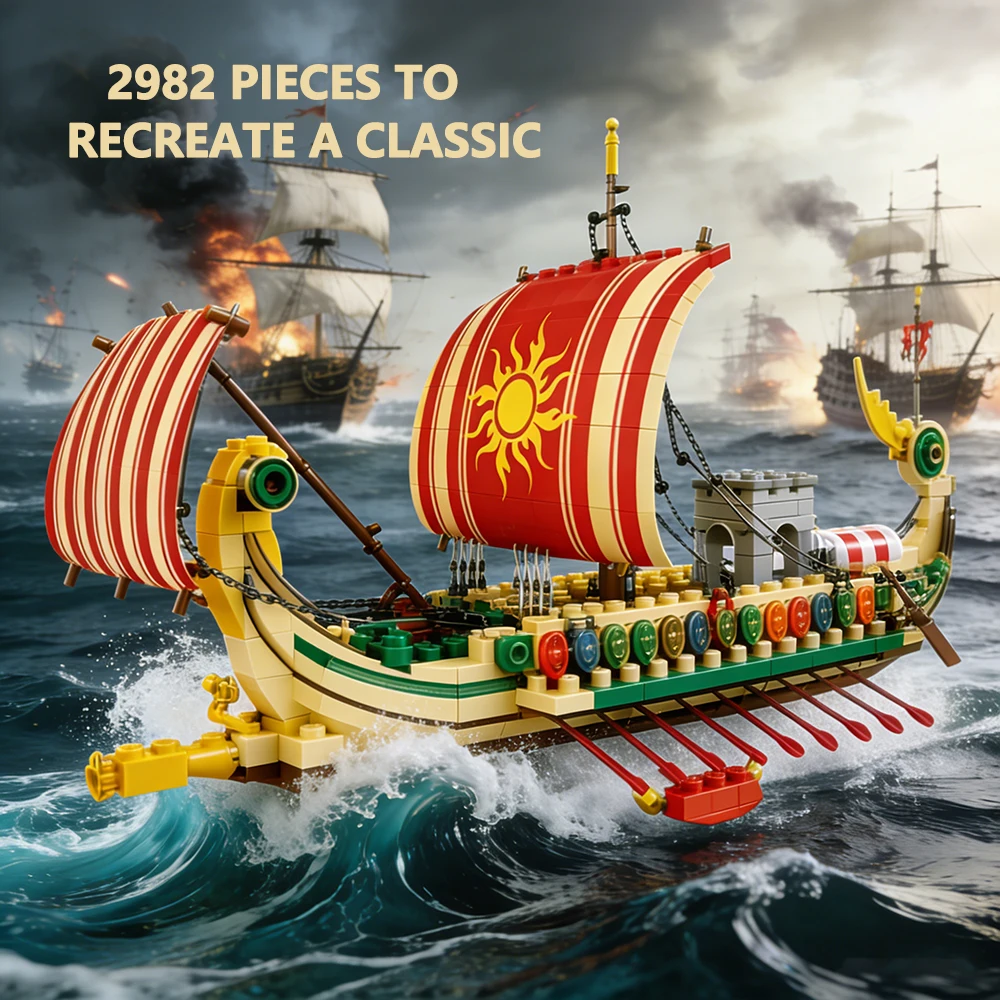 2982PCS Building Blocks Medieval Greek Warship DIY Model Bricks Set Educational Puzzle Toy Gift for Kids Adults