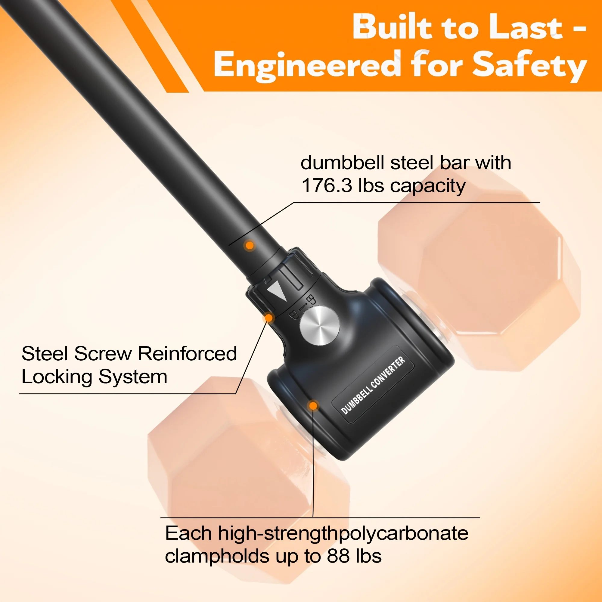 Dumbbell Converter - Converts dumbbells into barbell sets - Dumbbell bar, adjustable and up to 200 lb barbell for home fitness view 2