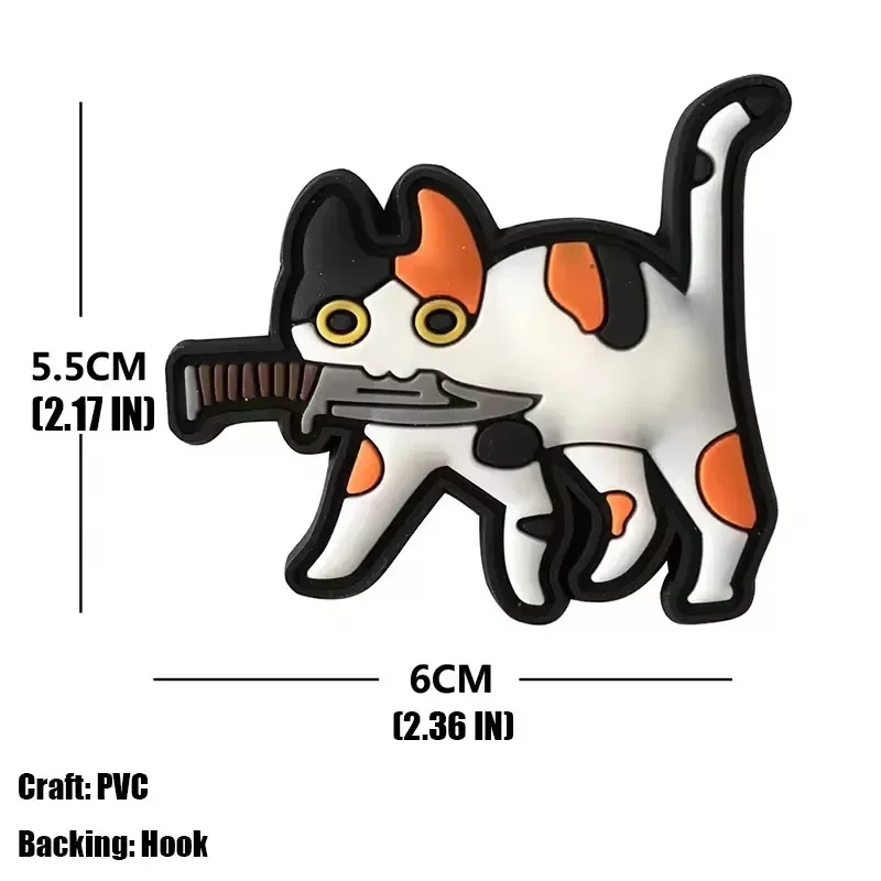 3D PVC Rubber Animal Patch High Quality Cartoon Cat with Knife for Clothing Military Army Tactical Outer Patch