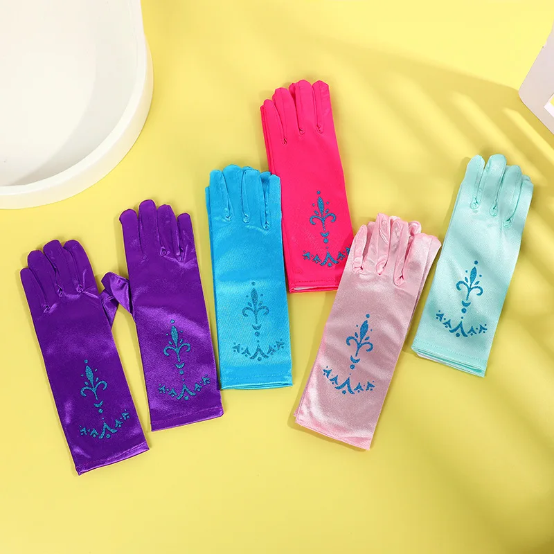 Princess Girls Elsa Cosplay Gloves Frozen Blue Printed Princ
