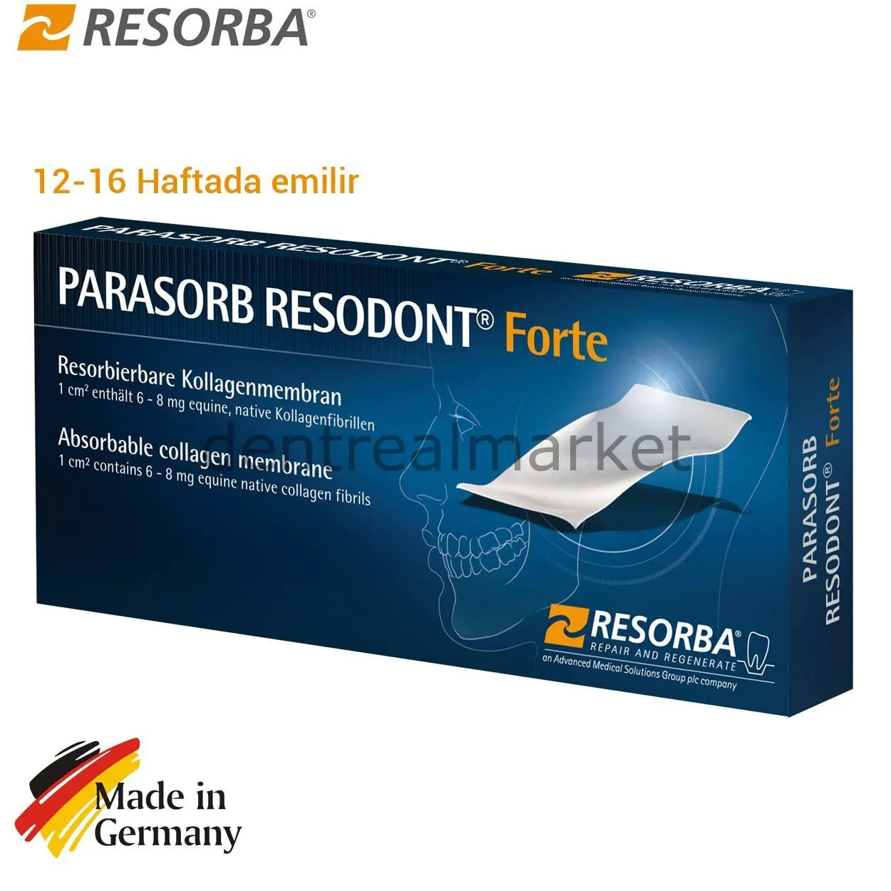 Resorba - Resodont Forte -Collagene Membrane - Collagen Barrier Membrane - Dental Collagen Membrane  - 32*25 mm