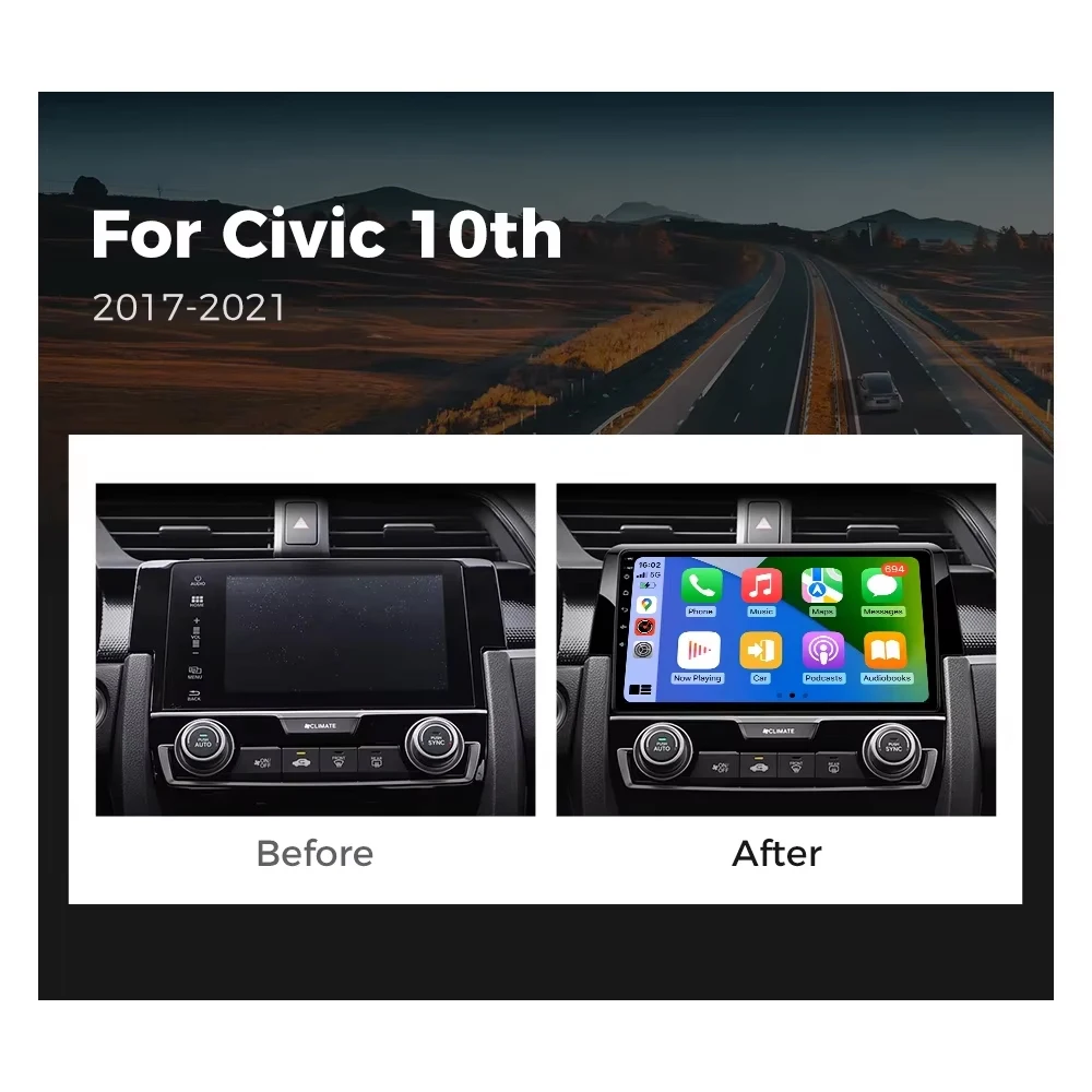 Android 16 Carplay Auto For Honda Civic 10th 10gen 2015 - 2021 Car Radio Multimedia Video Player Navigation GPS WIFI 4G DSP 4G