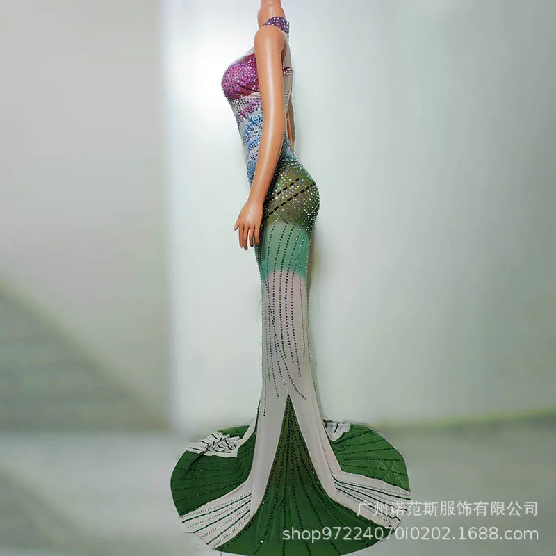 Autumn Lotus Leaf Green Contrasting Color Temperament Fishtail Skirt Universe Chooses Beautiful Clothes Music Festival Singer