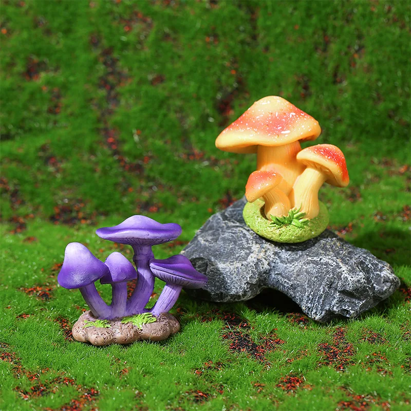 Mini Resin Mushroom Shaped Figure Ornament Decor Statue Waterproof Miniature Gift For Patio Bonsai Dollhouse Fairy Garden Lawn