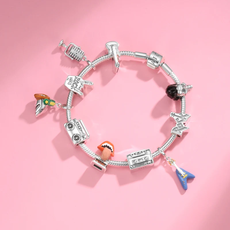 Love Music 925 Sterling Silver Fashion Music Circus Food Rock Charms Beads Fit Original JIUHAO Charm Bracelet Jewelry Making