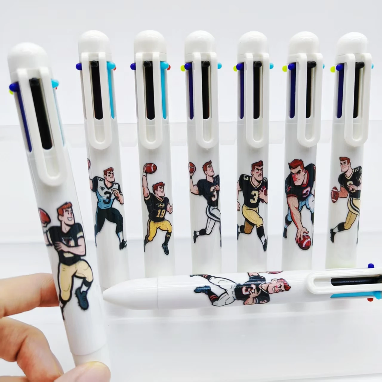 

6 шт./11 шт., многоцветная ручка для регби в европейском и американском стиле, спортивная тема, белая серия, шариковая ручка 6-в-1, подарочная ручка
