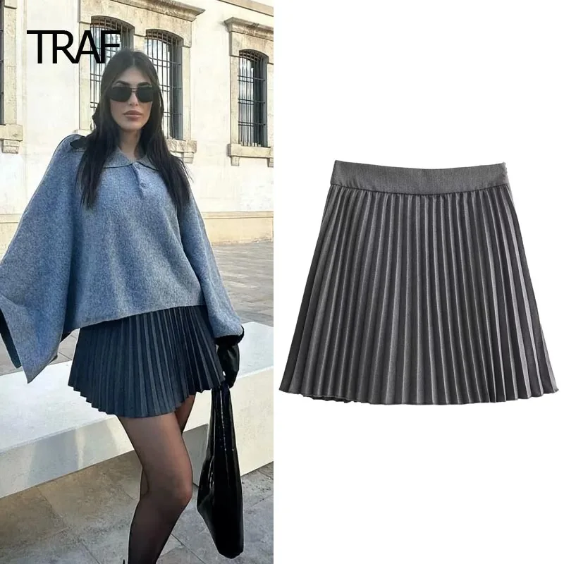 

TRAF Shorts Women's Shorts Summer Autumn Mini Pleated Skirt High Waist Side Zipper Skirt Shorts Korean Style Short Simple Skirt