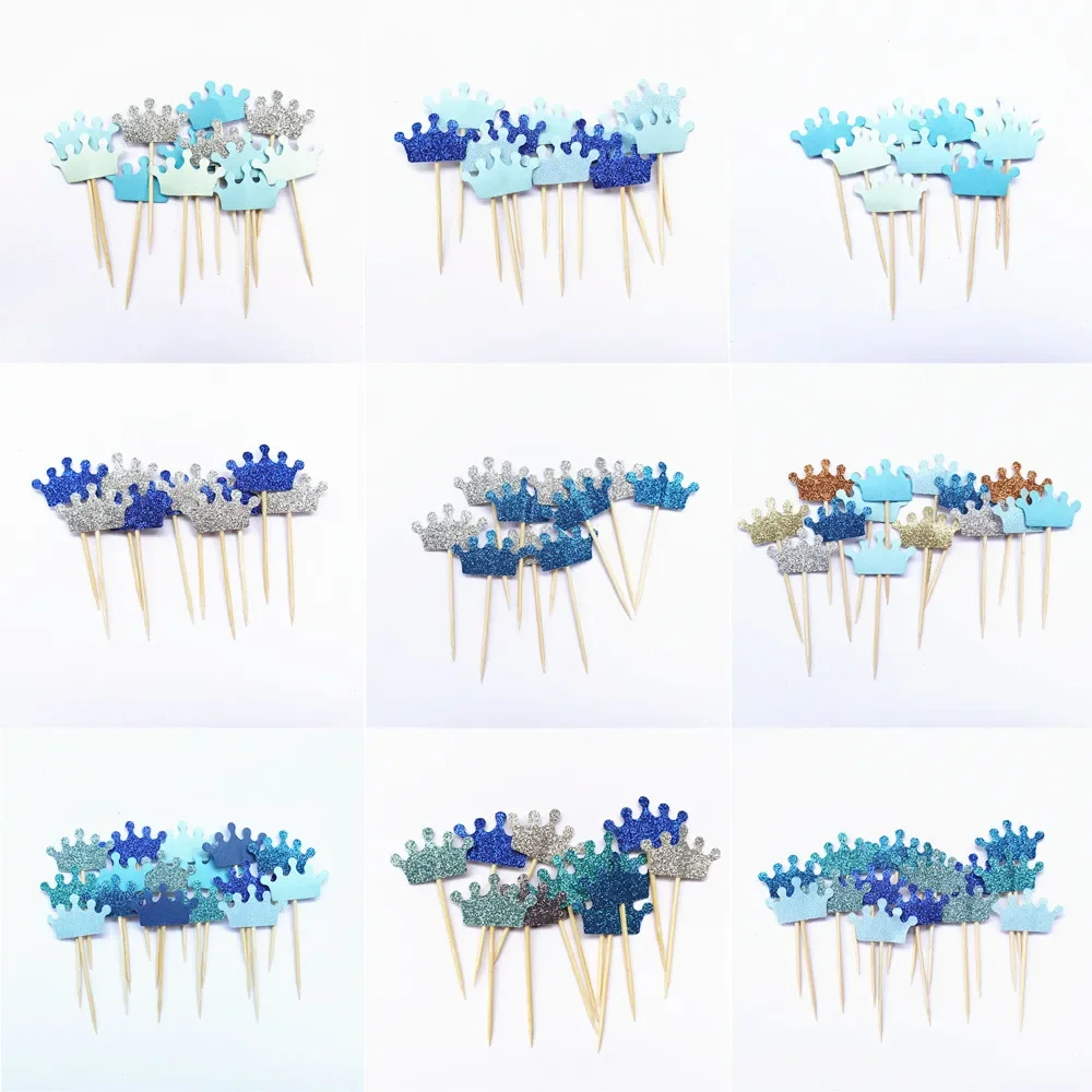 40 Uds. De adornos para magdalenas con corona de Príncipe, suministros para fiestas de dibujos animados, decoraciones para fiesta de cumpleaños para niños