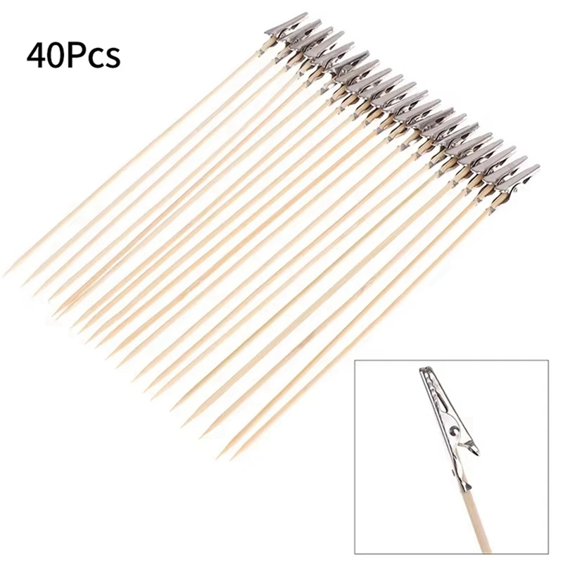 PWS 40Pcs Wooden And Metal Painting Easels Alligator Clip Stick Modeling Tools For Airbrush Model Parts