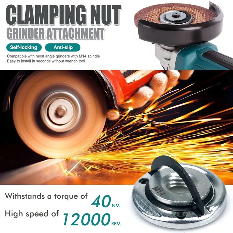 Angle Grinder M14 Thread Inner Outer Flange Nut self-locking pressing plate Quick release Clamping Power Chuck Tools Parts 1PC