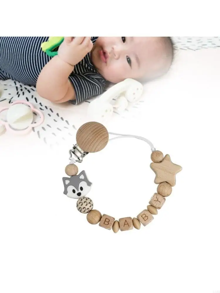 ملحقات التسنين للأطفال من خشب الزان والسيليكون، مشبك مصاصة مناسب للسفر مع التسنين يضمن أمان اللهاية L8RB #1