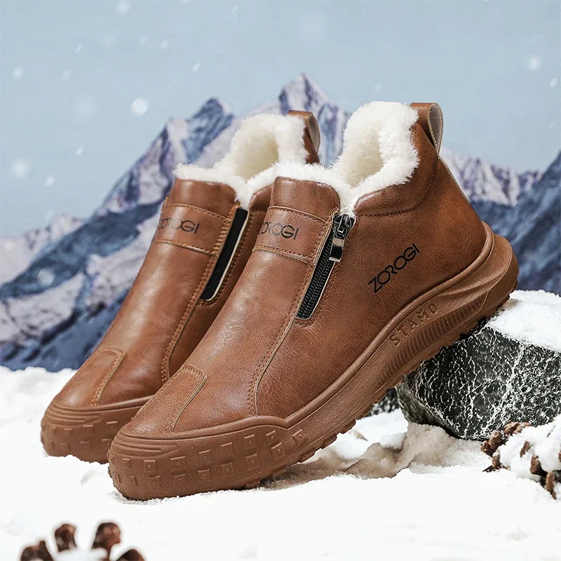 Winter Shoes Mens Snow Boots Thick Fur Non-slip Sneakers Male Cotton Ankle Boots Lightweight Outdoor Warm Walking Shoes