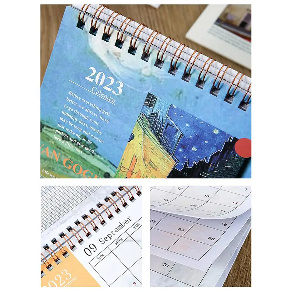 2023 criativo decoração de mesa calendário estudante escola escritório decoração portátil mini desktop bobina calendário triângulo suporte atacado