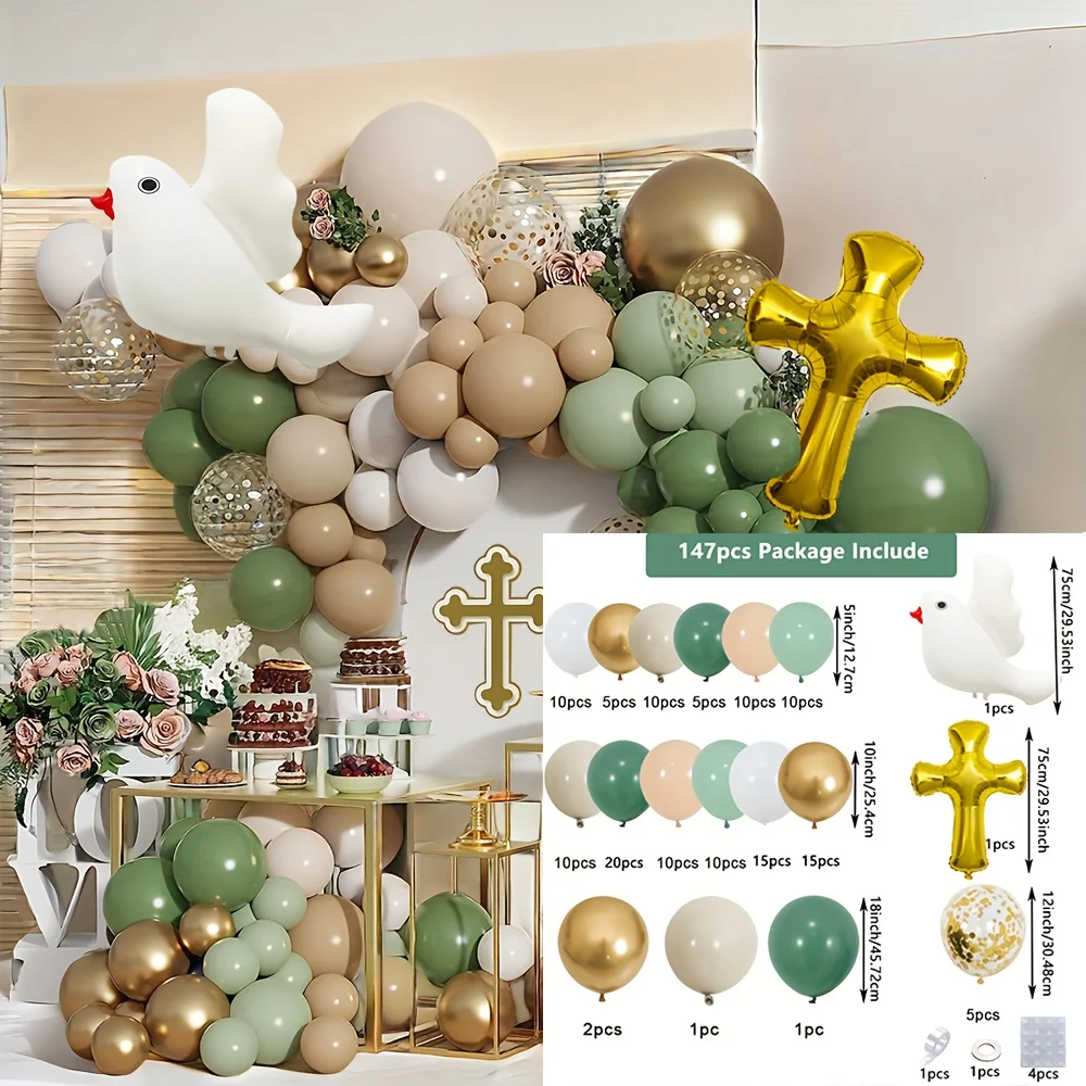 147pcs Religious Celebration Balloon Set, Suitable for Communion, Baptism,Wedding - Prayer, First Holy, Baptism Party Decoration
