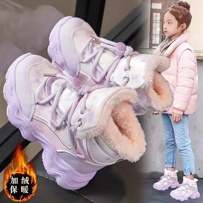 

Kawaii повседневная обувь, модная детская обувь, зимние сапоги для девочек, зимние плюшевые толстые ботинки 2025 года, новые детские теплые хлопковые сапоги в северо-восточном стиле