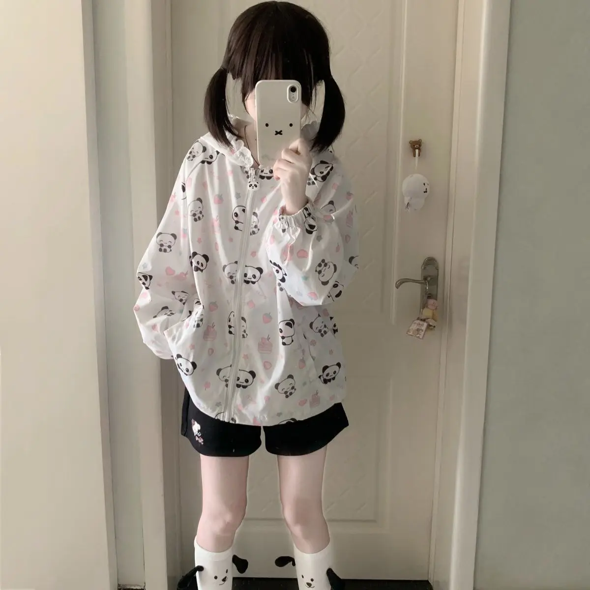 Spring Summer New Long Sleeves Thin Sweatshirt Japanese Cute All Match Cartoon Animals Zip Up Hoodie Women Sweet Y2k Top
