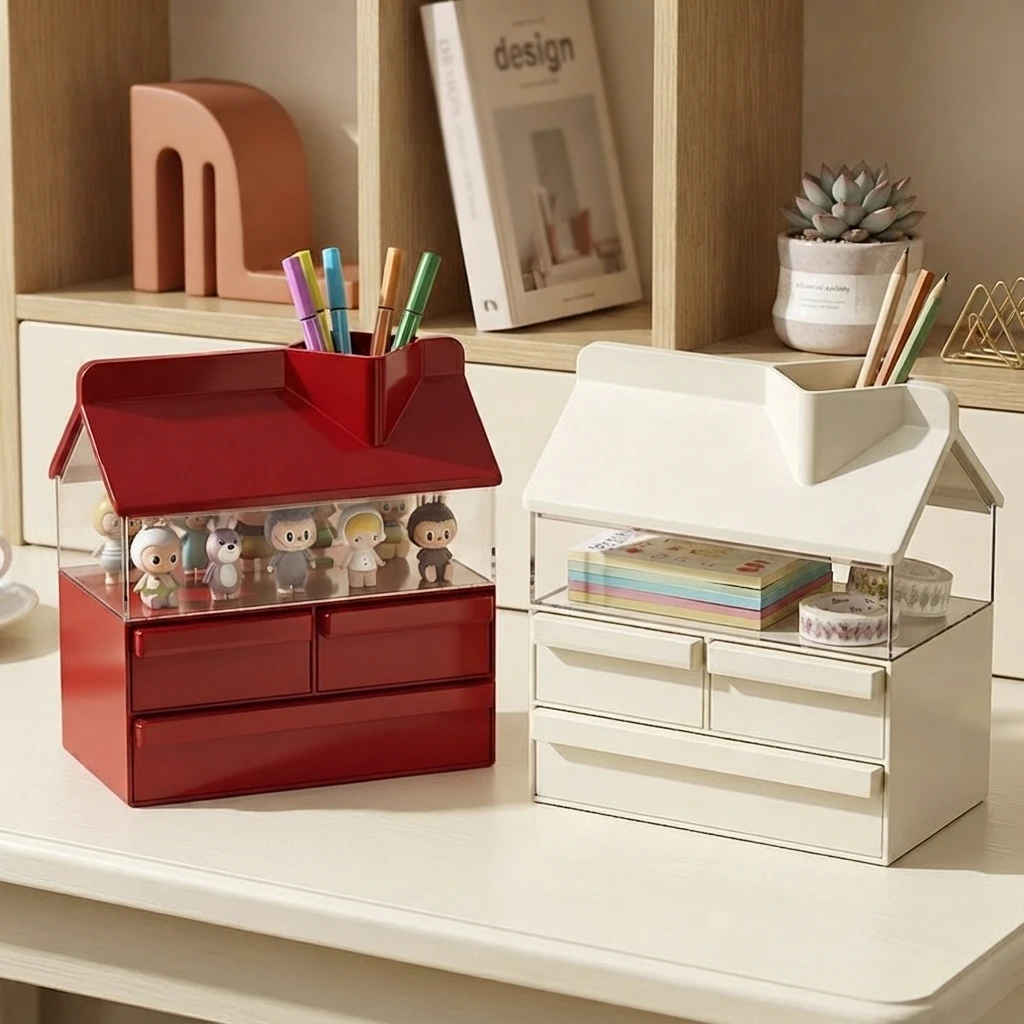 Small House Desktop Storage Box Hand Blind Box Display Tool Pen Holder Stationery Box Desktop Miscellaneous Jewelry Storage