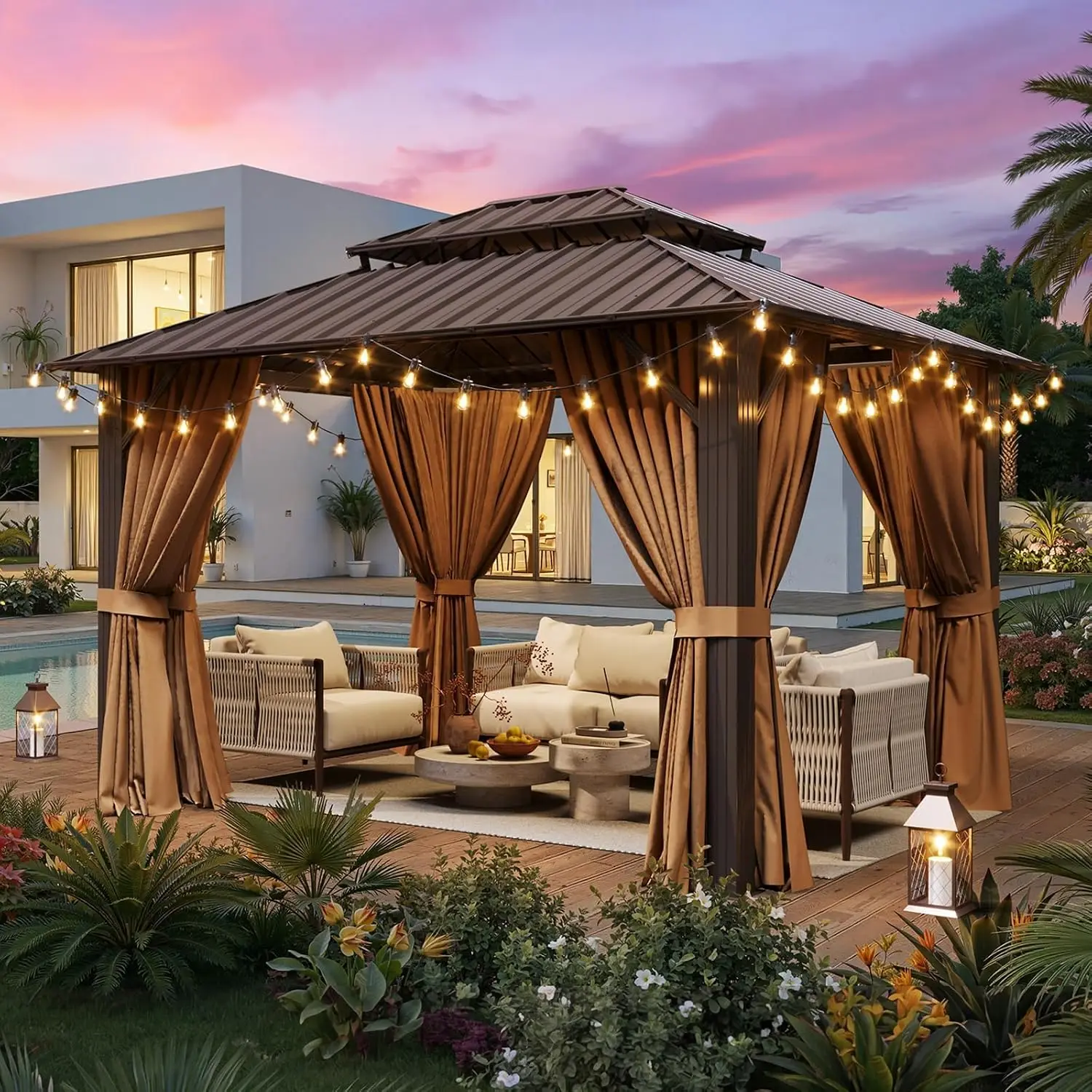 10x12FT Hardtop Gazebo Brown