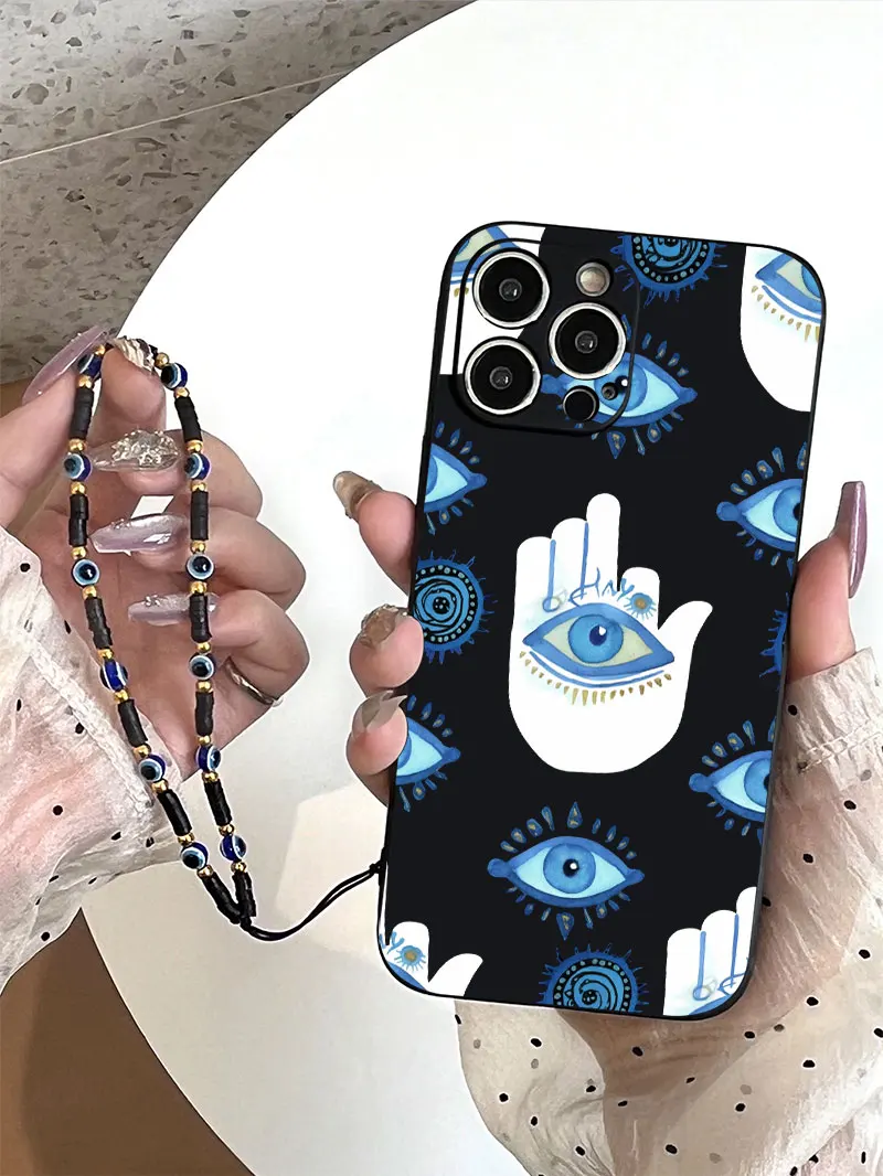 فاخر السائل سيليكون الأزرق عين الشر الحبل جراب هاتف آيفون 17 الهواء 16 15 14 زائد 13 12 11 برو ماكس X S 6 7 8 SE الغطاء الخلفي #3