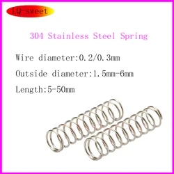 304 Stainless Steel Compression Spring Return Spring Wire Diameter 0.2/0.3mm Outside Diameter 1.5-6mm10Pcs