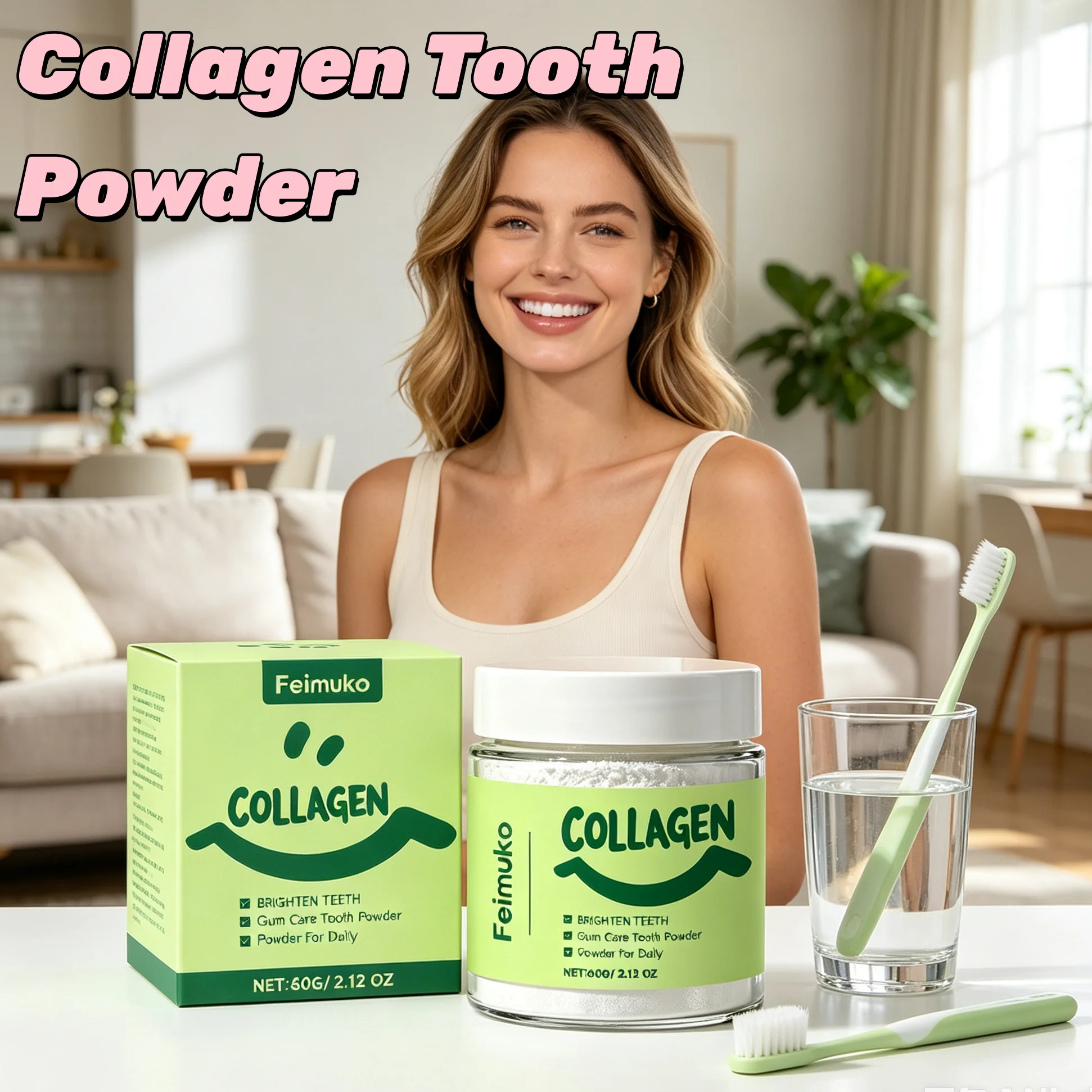 CollagenTeeth Powder Whiten Yellow Teeth Soothe Bleeding Gums Deep Clean Interdental Stains No Irritation Oral Care Product