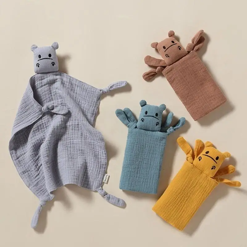 

D7YD Soothe Appease Towel Sleeping Doll Cotton Muslin Blanket Security Blanket Hippo Snuggles Toy Kids Sleep Toy